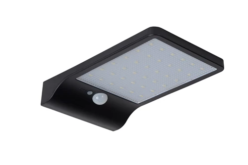 Lucide BASIC - Wall light Indoor/Outdoor- Solar - LED - 1x3W 2700K - IP44 - Motion & Day/Night Sensor - Black - turned off